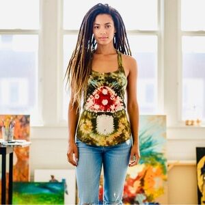 Bohemian Tie-Dye Tank Top with mushroom motif